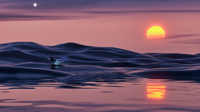 Sunset water boat star mountain free wallpaper for desktop - medium preview image