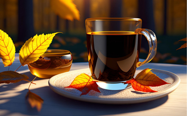 Tea plate leaves outdoor photorealism free wallpaper for desktop - medium preview image