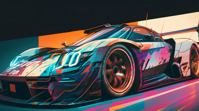 Colorful splattered car digital art free wallpaper for desktop - medium preview image