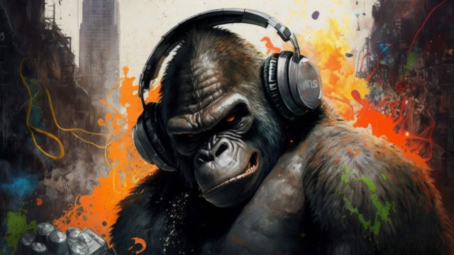 Gorilla headphones city funk graffiti free wallpaper for desktop - medium preview image