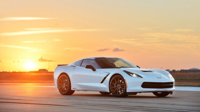 White sports car sunset road #2 free wallpaper for desktop - medium preview image