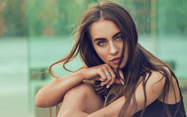 Woman longhair sitting chair chin free wallpaper for desktop - medium preview image