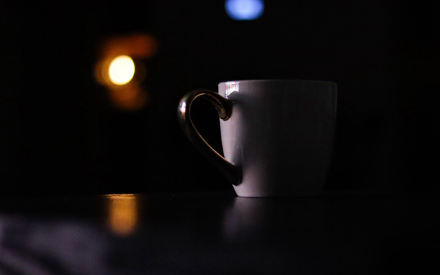 White coffee cup dark room free wallpaper for desktop - medium preview image