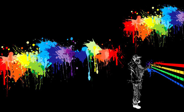 Man rainbow paint splattered wall free wallpaper for desktop - medium preview image