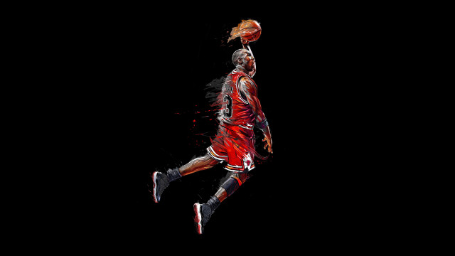 Basketball player dunking jumping digital free wallpaper for desktop - medium preview image