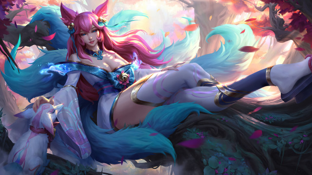 Ahri vastaya fox tails pink free wallpaper for desktop - medium preview image