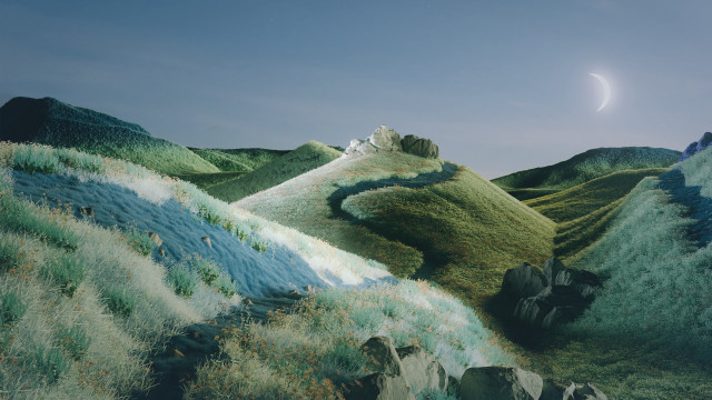 Grassy hill moon cloudy sky free wallpaper for desktop - medium preview image