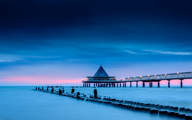 Pier clock tower dusk pink free wallpaper for desktop - medium preview image