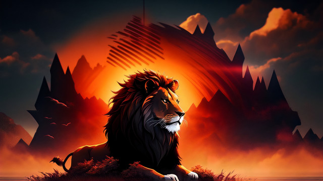 Lion sunset mountains fire red free wallpaper for desktop - medium preview image