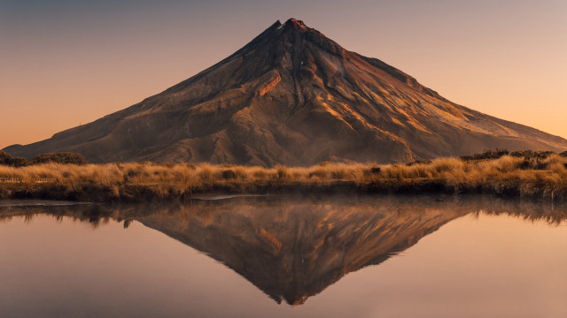 Mountain reflection dusk orange sky free wallpaper for desktop - medium preview image