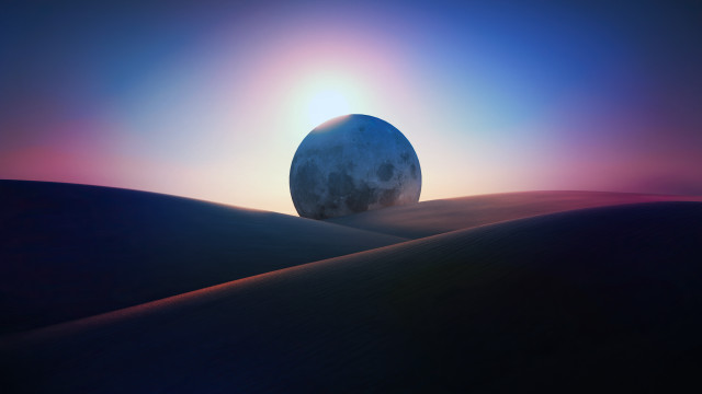 Desert sunset large ball moon free wallpaper for desktop - medium preview image