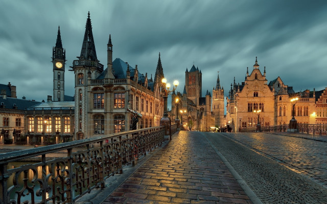 City bridge clocktower night gothic free wallpaper for desktop - medium preview image