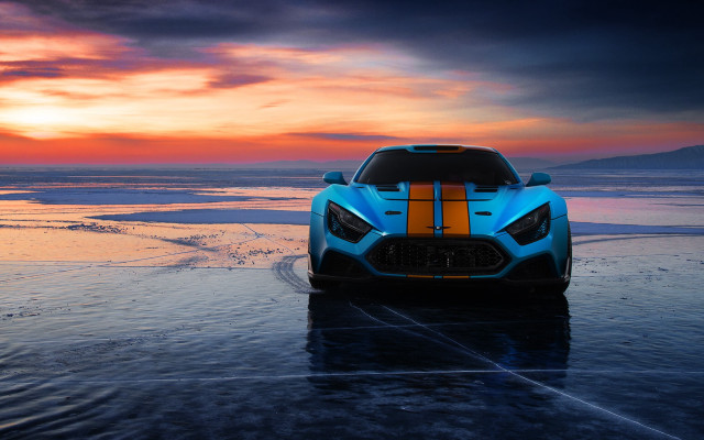 Blue orange sports car beach free wallpaper for desktop - medium preview image
