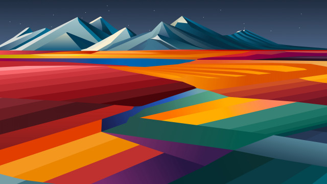 Colorful landscape mountains starry night free wallpaper for desktop - medium preview image