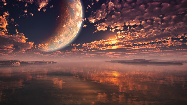 Sunset water distant planet matte free wallpaper for desktop - medium preview image