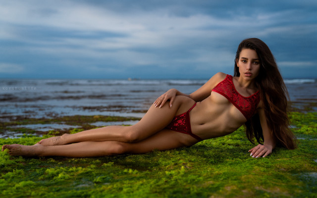 Elina karimova red bikini beach free wallpaper for desktop - medium preview image