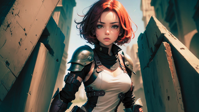 Redhair armor doorway building sky free wallpaper for desktop - medium preview image