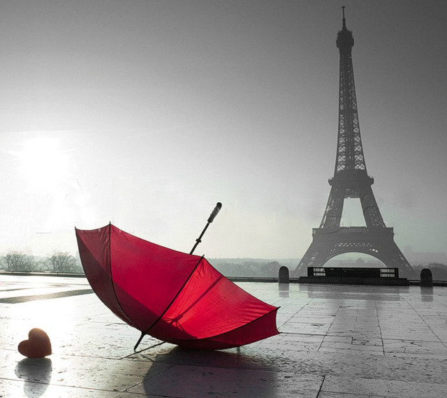 Red umbrella eiffel tower paris free wallpaper for tablet - medium preview image