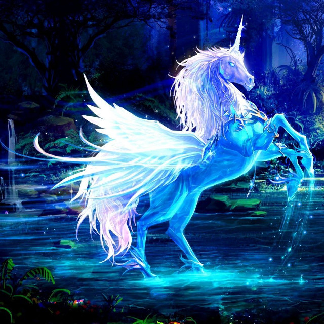 Blue unicorn white hair wings free wallpaper for tablet - medium preview image