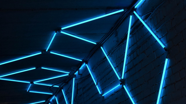 Blue light brick wall cyberpunk free wallpaper for desktop - medium preview image
