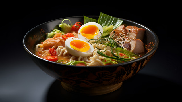 Noodles egg vegetables black background free wallpaper for desktop - medium preview image