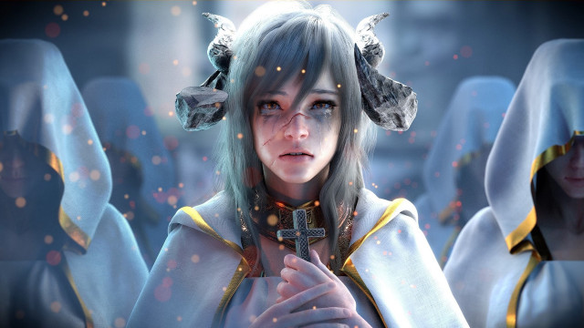 Horned woman cross tears gothic free wallpaper for desktop - medium preview image