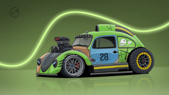 Green car yellow stripe number free wallpaper for desktop - medium preview image