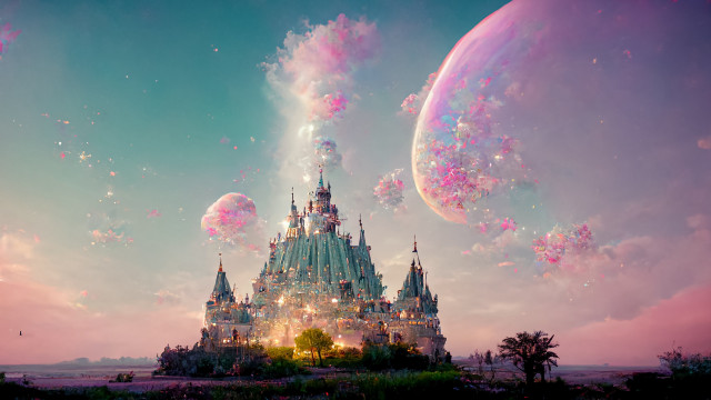 Castle bubbles clouds stars sky free wallpaper for desktop - medium preview image
