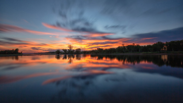 Sunset lake clouds trees reflection #3 free wallpaper for desktop - medium preview image