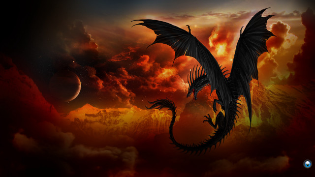 Dragon flying cloudy sky moon free wallpaper for desktop - medium preview image