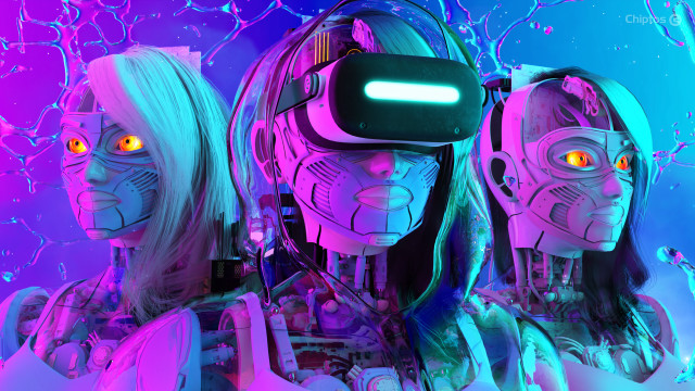 Cyberpunk android jones glowing robot free wallpaper for desktop - medium preview image