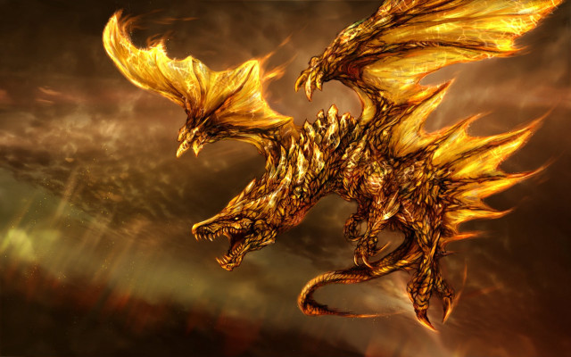 Golden dragon flying cloudy sky #2 free wallpaper for desktop - medium preview image