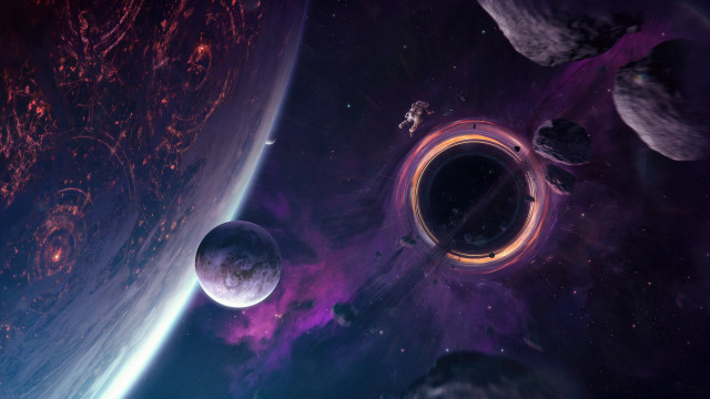 Space station planet aurora city free wallpaper for desktop - medium preview image
