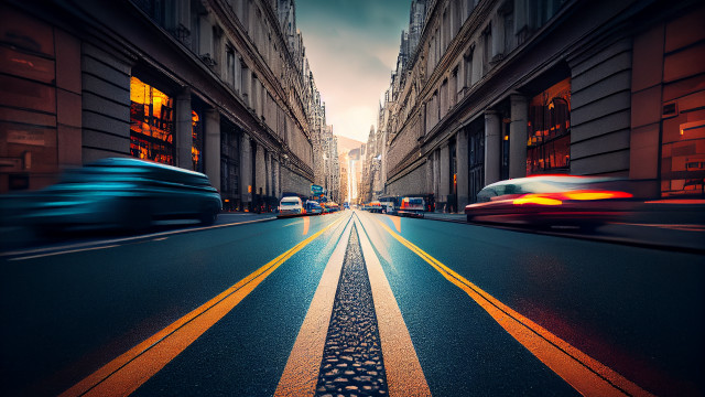 Futuristic city street yellow line free wallpaper for desktop - medium preview image