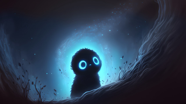 Glowing eyes cartoon cave blue free wallpaper for desktop - medium preview image