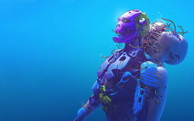 Woman blue body suit underwater free wallpaper for desktop - medium preview image