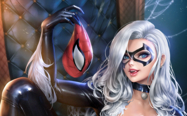 Woman spiderman mask bodysuit blue free wallpaper for desktop - medium preview image