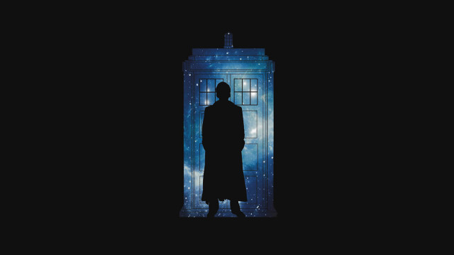 Person standing tardis blue black free wallpaper for desktop - medium preview image