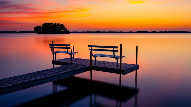 Dusk benches dock water tree free wallpaper for desktop - medium preview image