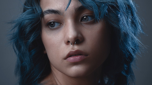 Blue hair pierced woman elina free wallpaper for desktop - medium preview image