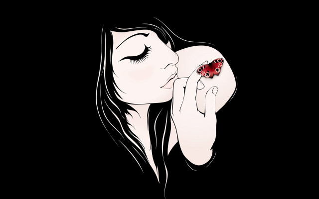 Ladybug woman kissing lips black free wallpaper for desktop - medium preview image