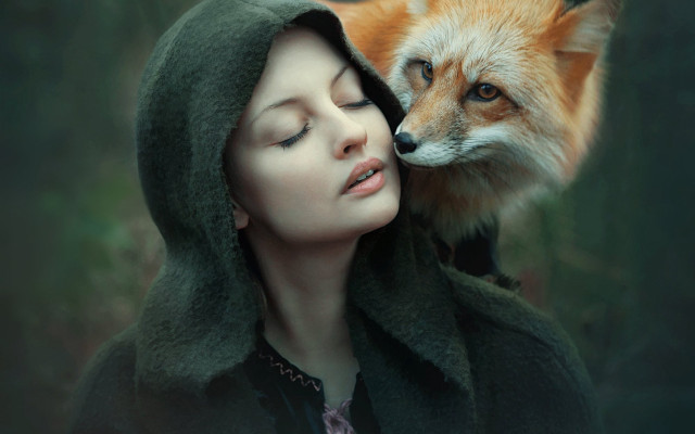 Woman fox forest magic storybook free wallpaper for desktop - medium preview image