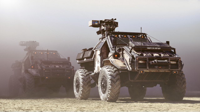 Military vehicles dusty field fog free wallpaper for desktop - medium preview image