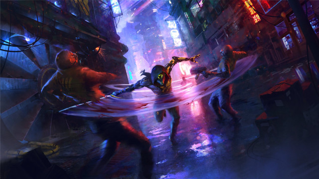 City spiderman cyberpunk action painting free wallpaper for desktop - medium preview image