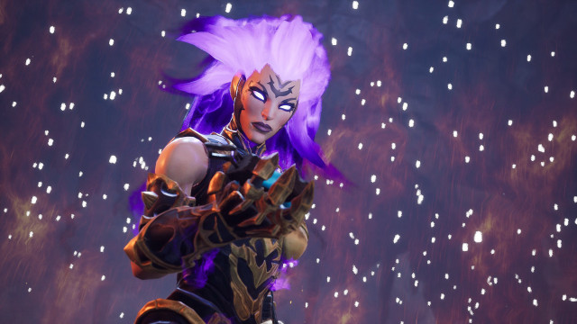 Purple haired armor woman snowy free wallpaper for desktop - medium preview image