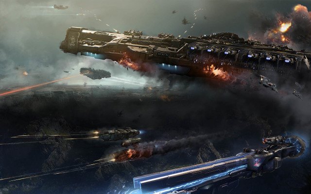 Large ship guns smoke battle free wallpaper for desktop - medium preview image