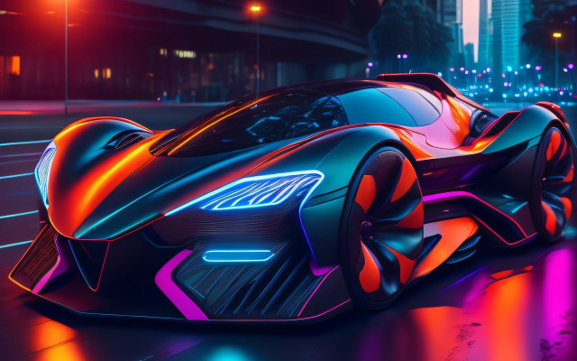 Futuristic car neon city night #3 free wallpaper for desktop - medium preview image