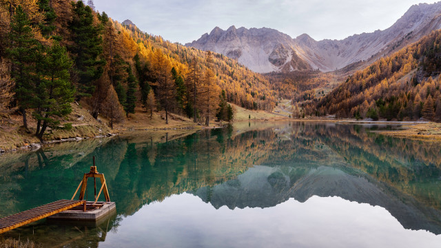 Lake mountains trees dock sky free wallpaper for desktop - medium preview image