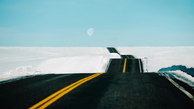 Snowy road moon hill minimalism free wallpaper for desktop - medium preview image