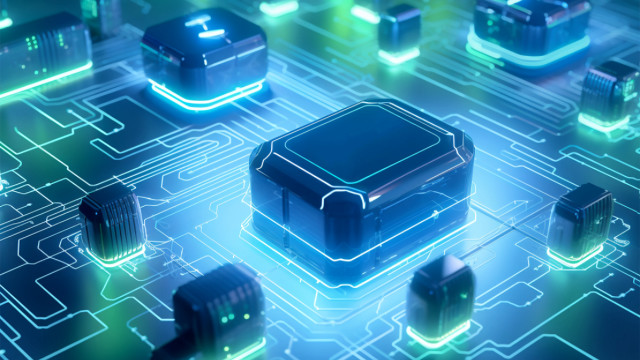 Processor glowing lights blue background free wallpaper for desktop - medium preview image